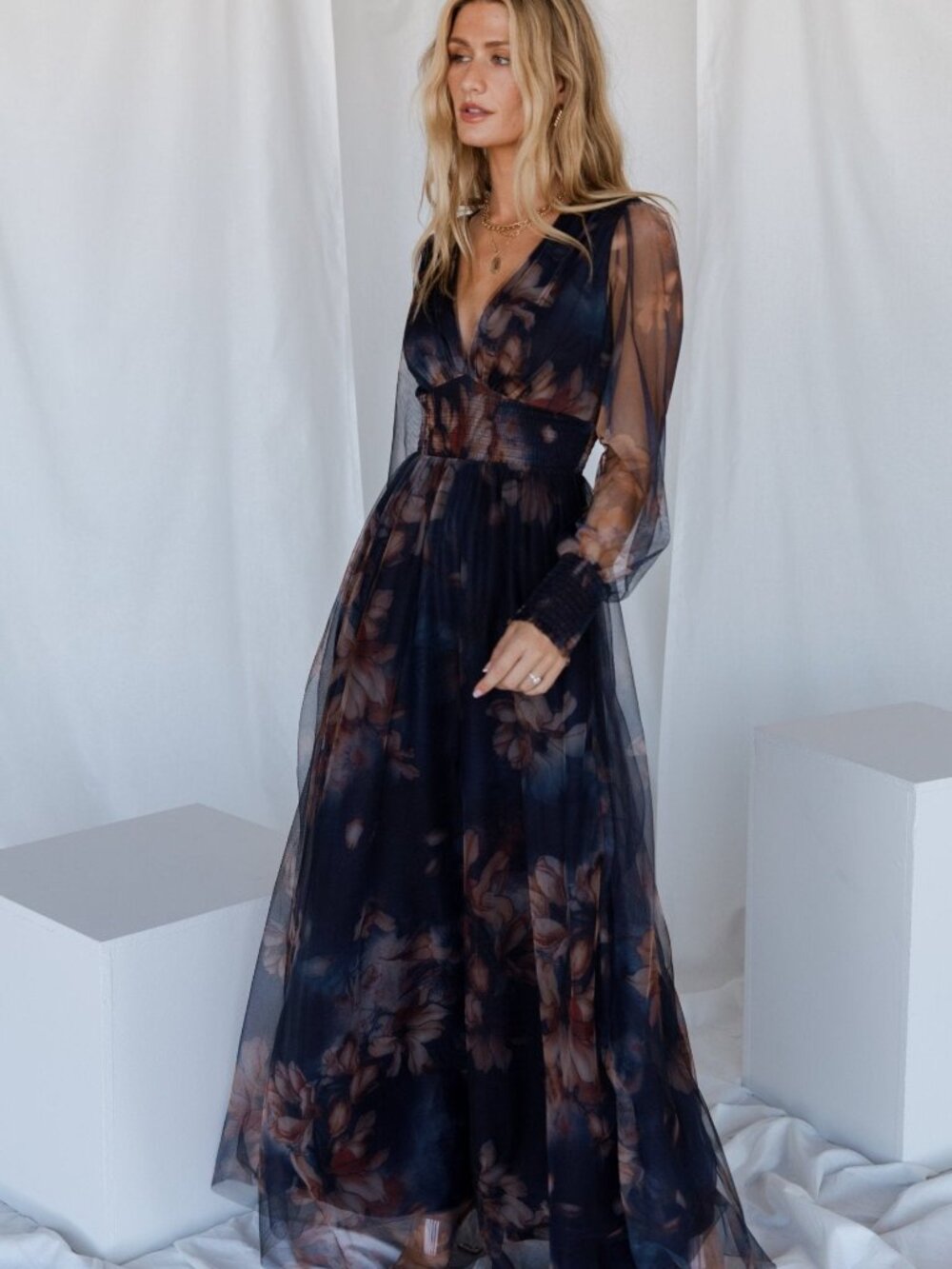 Baltic Born Layla Tulle Maxi Dress | Dark Blue Floral Size XLXL - Picture 5 of 5